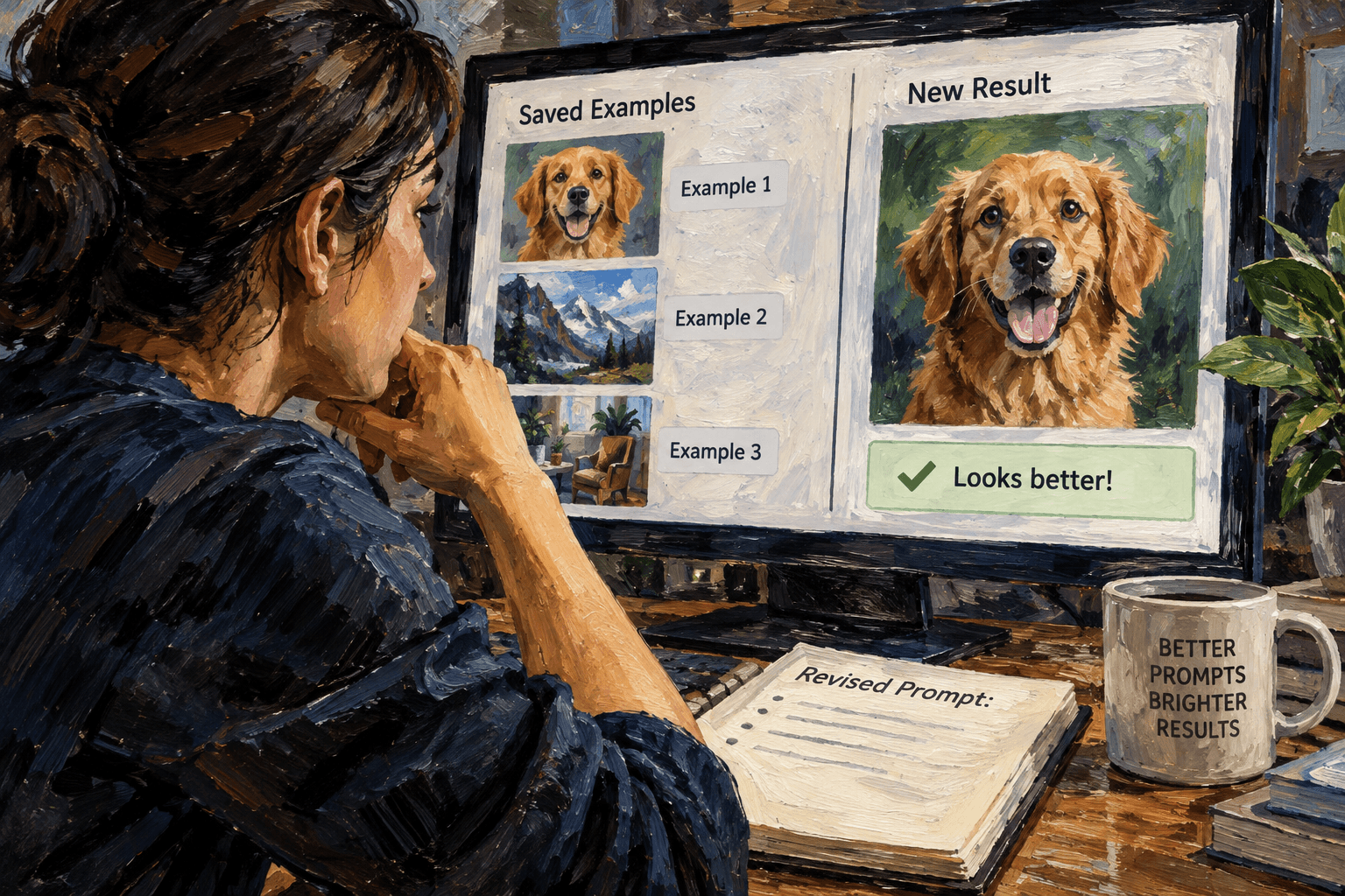 A few labeled examples are set aside from an AI prompt to test whether revisions improve its results.