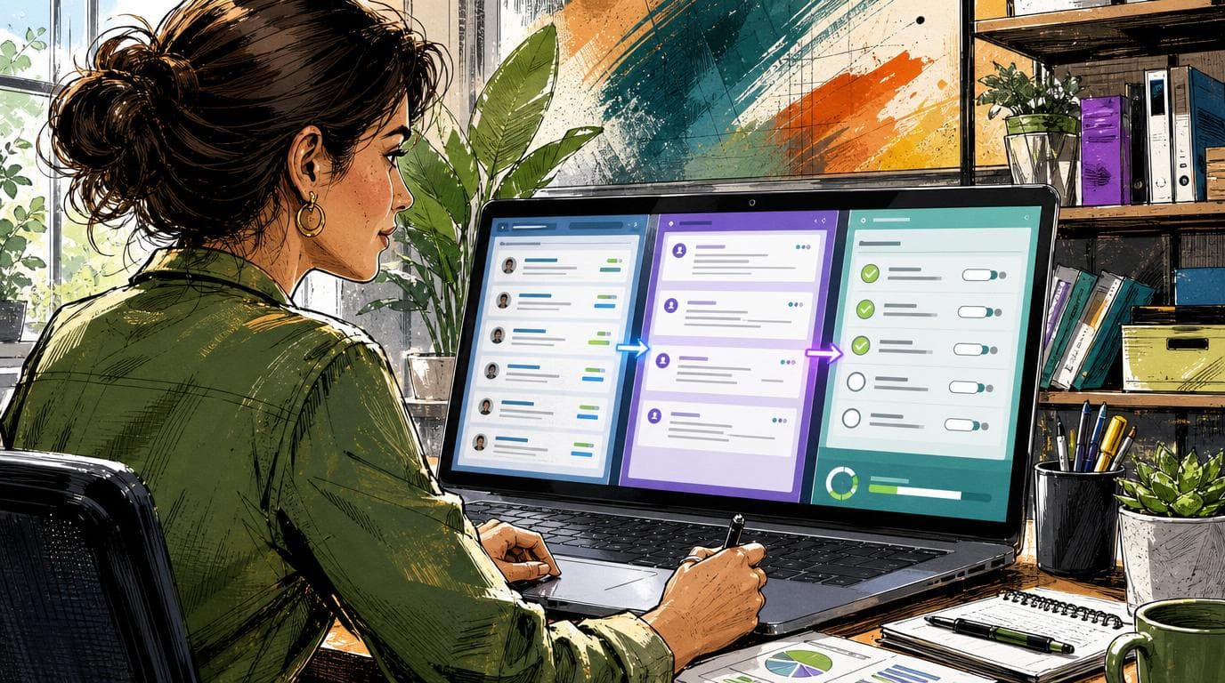 AI assistant pulls closed deals from a CRM, drafts follow-up emails, and shows review controls while a task runs.
